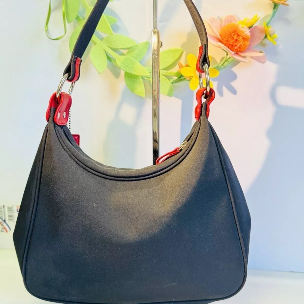 Casual Corner Black Polyester/ Leather Purse With Logo Charm Lined
